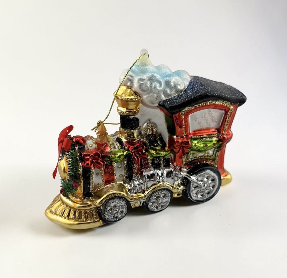 Radko Style Hand Blown Train Engine Ornament 5" Long NWT from Dillards